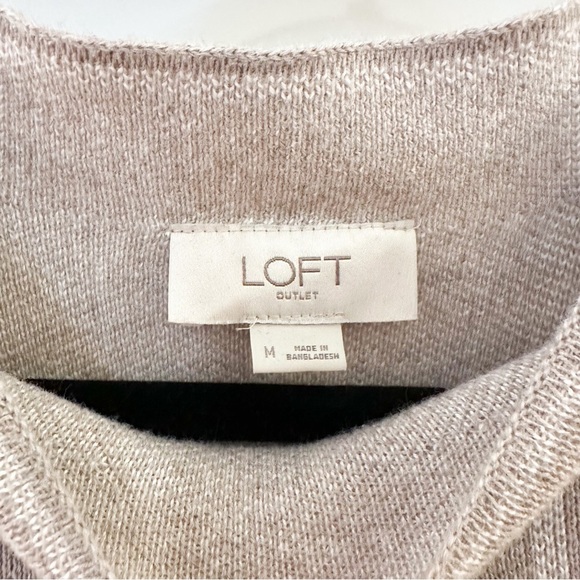 Loft Mock Neck Windowpane Check Split Hem Sweater Tan white sz Medium - Picture 4 of 5